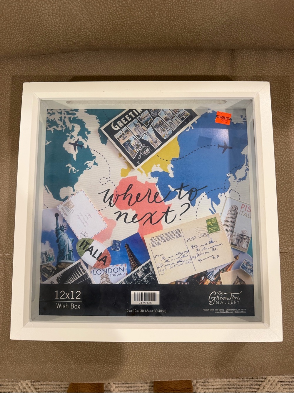 White 12x12 'Where to Next?' Travel Wish Box